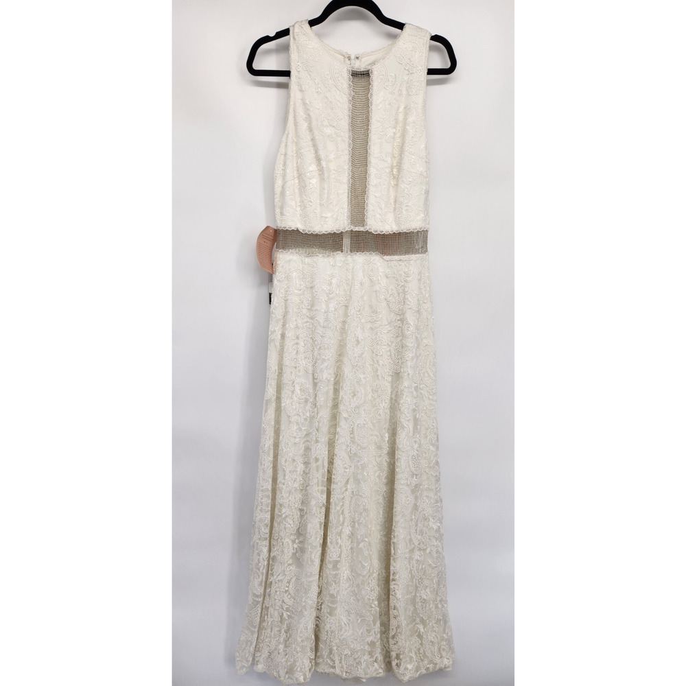 NWT Tadashi Shoji Deep Lagoon Lace Chain Mesh Gown Size 12 Ivory #2A503 - Picture 2 of 12